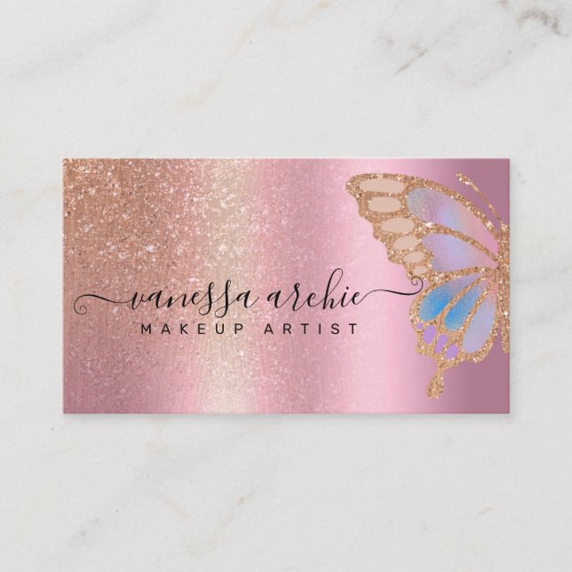 Rose Gold Glitzer Metallische Foil Rainbow Butterf Visitenkarte (Vorderseite)