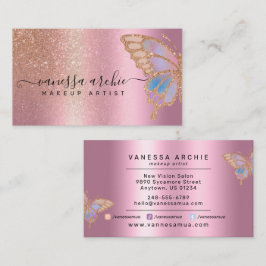 Rose Gold Glitzer Metallische Foil Rainbow Butterf Visitenkarte