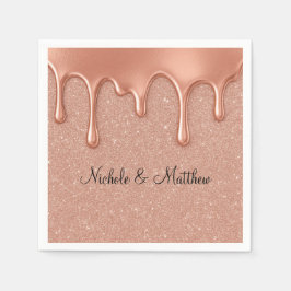 Rose Gold Glitzer & Metallische Tropfen Hochzeit Serviette