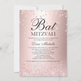 Rose Gold Glitzer metallischer Funken Bat Mitzvah Einladung