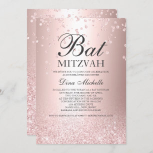 Rose Gold Glitzer metallischer Funken Bat Mitzvah Einladung
