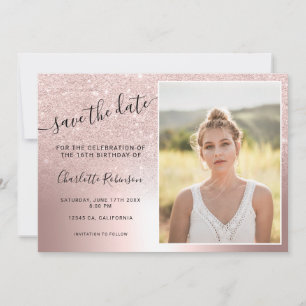 Rose Gold Glitzer Metallisches ombre 3 Fotos Sweet Save The Date