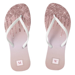 Rose Gold Glitzer Mit Monogramm Girly Flip Flops