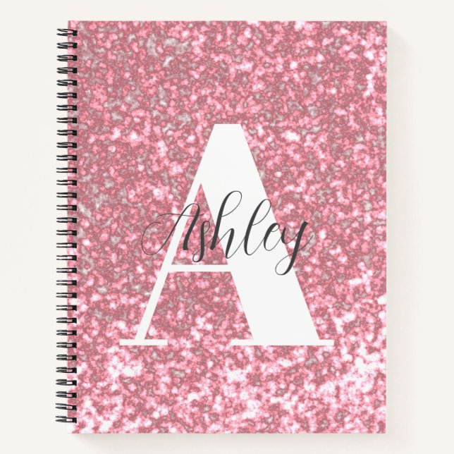 Rose Gold Glitzer Mit Monogramm SpiralNotebook Notizbuch (Vorderseite)