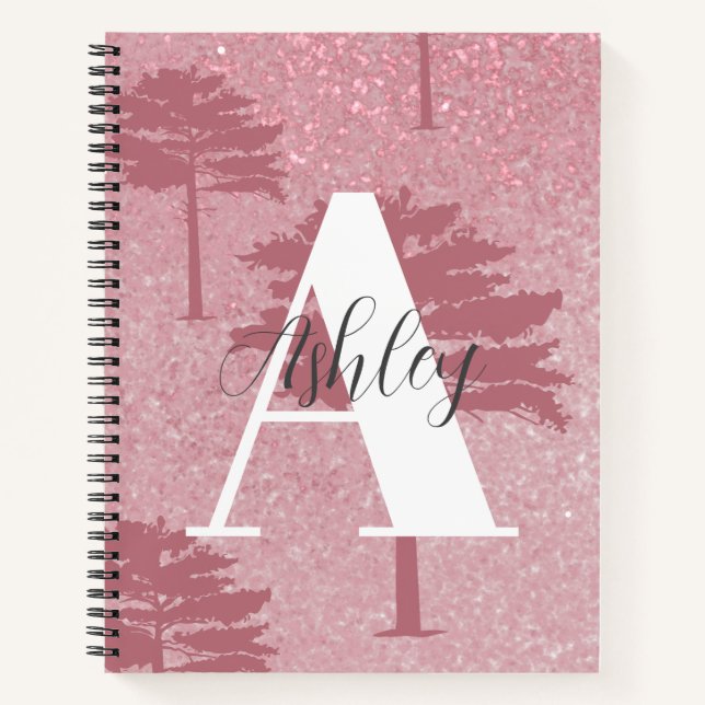 Rose Gold Glitzer Mit Monogramm SpiralNotebook Notizbuch (Vorderseite)