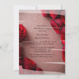 Rose Gold Glitzer mit Rote Rosen Polterabend Einladung