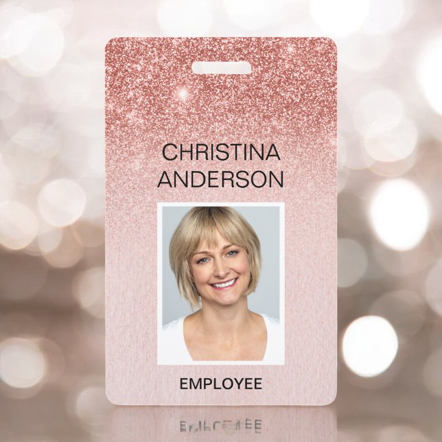 Rose Gold Glitzer Mitarbeiter - Name Foto Corporat Ausweis (Von Creator hochgeladen)