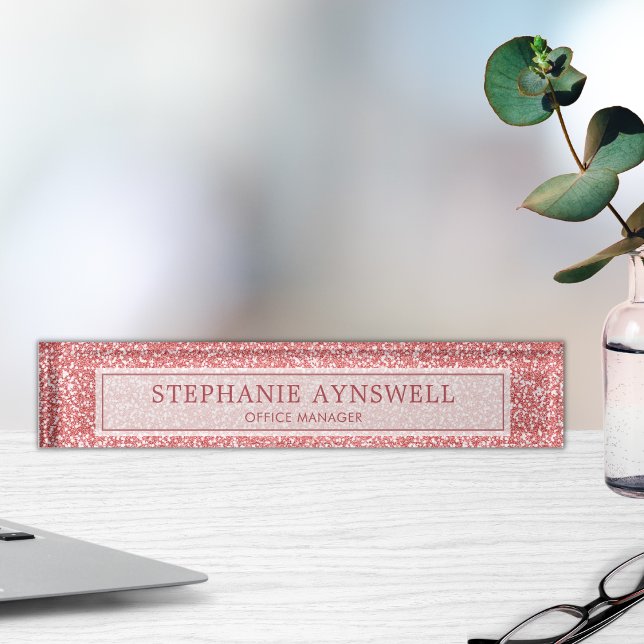 Rose Gold Glitzer Moderner Chic Namensplakette (Von Creator hochgeladen)