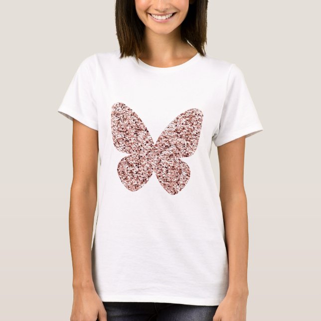 Rose Gold Glitzer Monarch Clipart Niedlich Butterf T-Shirt (Vorderseite)