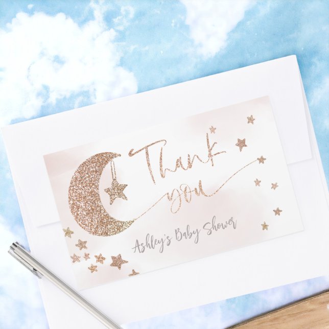 Rose Gold Glitzer Mondsterne Wolken Babydusche Rechteckiger Aufkleber (Rose gold glitter moon stars clouds baby shower rectangular sticker)