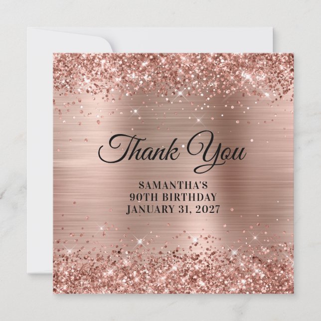 Rose Gold Glitzer Monogram 90. Geburtstag Dankeskarte (Vorderseite)