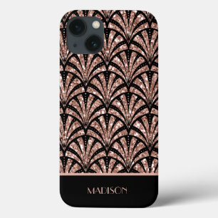 Rose Gold Glitzer Monogram Art Deco Muster Case M