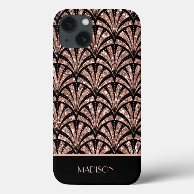 Rose Gold Glitzer Monogram Art Deco Muster Case M (Rückseite)