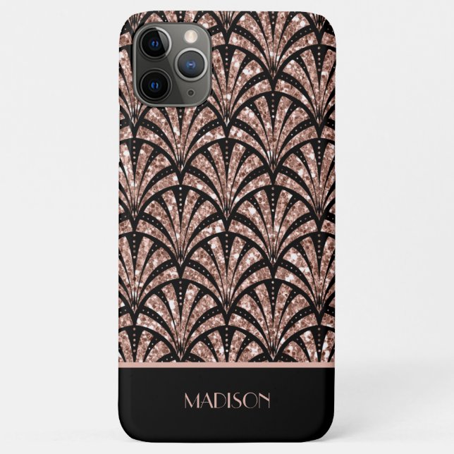 Rose Gold Glitzer Monogram Art Deco Muster Case-Mate iPhone Hülle (Rückseite)