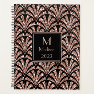 Rose Gold Glitzer Monogram Art Deco Muster Planer
