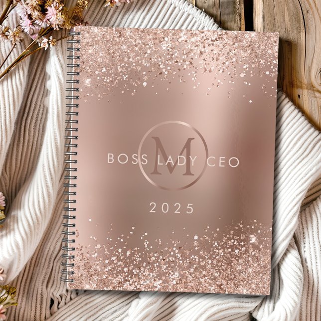 Rose Gold Glitzer Monogram Boss Lady 2025 Planer (Rose Gold Glitter Monogram Boss Lady 2025 Planner)