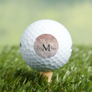 Rose Gold Glitzer Monogram Calligrafy Script Name Golfball
