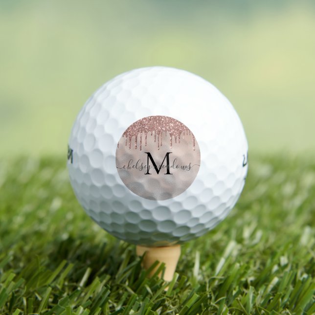 Rose Gold Glitzer Monogram Calligrafy Script Name Golfball (Insitu T-Shirt)