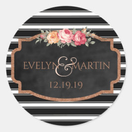 Rose Gold Glitzer Monogram Floral Gastgeschenk Hoc Runder Aufkleber