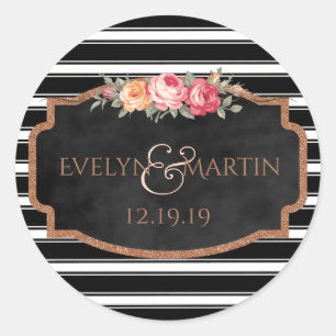 Rose Gold Glitzer Monogram Floral Gastgeschenk Hoc Runder Aufkleber