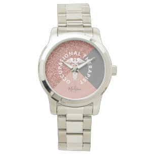 Rose Gold Glitzer Monogram für Arbeitstherapeuten Armbanduhr