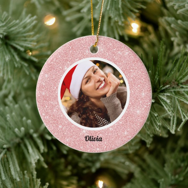 Rose Gold Glitzer Monogram | Girly Modern FOTO Keramik Ornament (Baum)