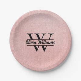 Rose Gold Glitzer Monogram | Girly Modern Sparkle Pappteller