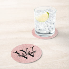 Rose Gold Glitzer Monogram | Girly Modern Sparkle Runder Pappuntersetzer