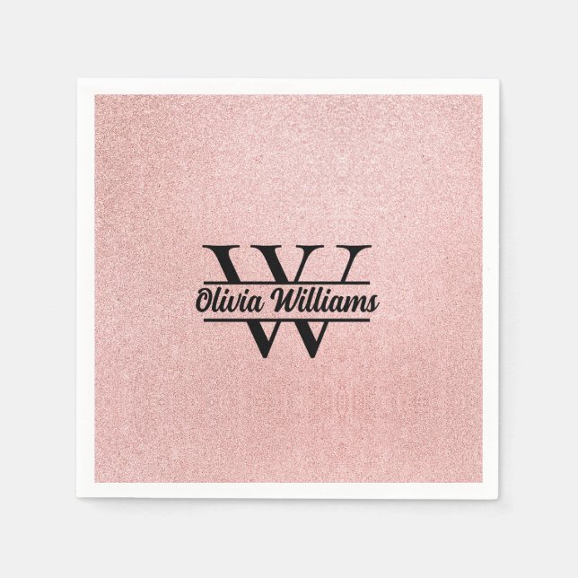 Rose Gold Glitzer Monogram | Girly Modern Sparkle Serviette (Vorderseite)
