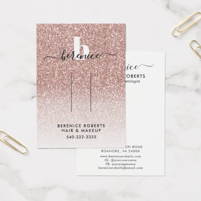 Rose Gold Glitzer Monogram Hair Clip Display (Büro)