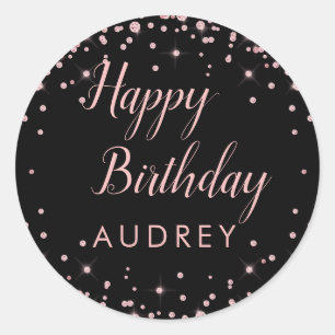 Rose Gold Glitzer Monogram Happy Birthday Runder Aufkleber