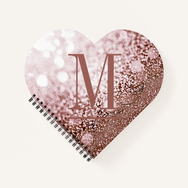 Rose Gold Glitzer Monogram Heart Shaped Notizbuch (Vorderseite)
