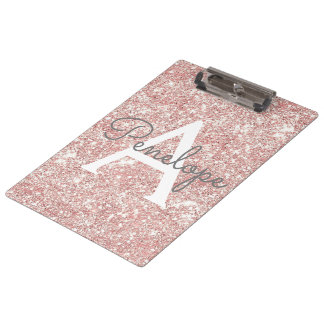 Rose Gold Glitzer Monogram Klemmbrett