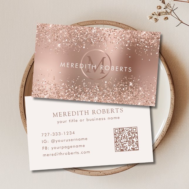 Rose Gold Glitzer Monogram Logo Visitenkarte (Rose Gold Glitter Monogram Logo Business Card)