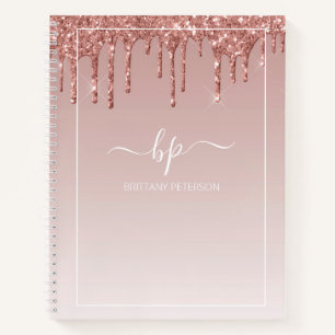 Rose Gold Glitzer Monogram Modern Trendy Girly Notizbuch
