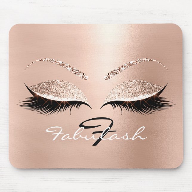 Rose Gold Glitzer Monogram Name Beauty Lashes Rosa Mousepad (Vorne)
