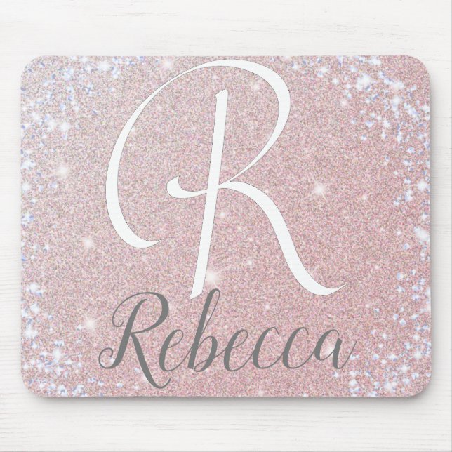 Rose Gold Glitzer Monogram Name Mouse Pad Mousepad (Vorne)