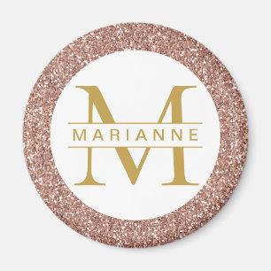 Rose Gold Glitzer Monogram Name Personalisiert Magnet