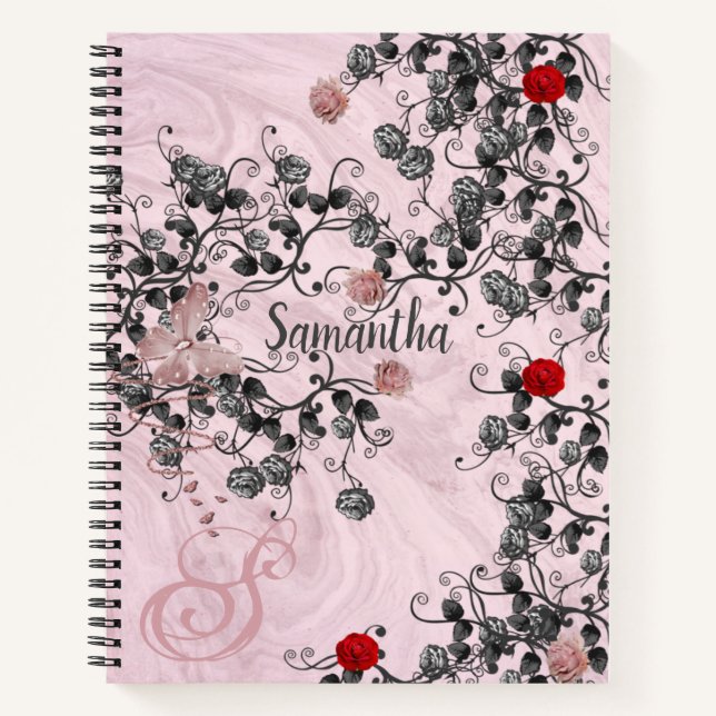 Rose Gold Glitzer Monogram Name Spiralnotebook Notizbuch (Vorderseite)