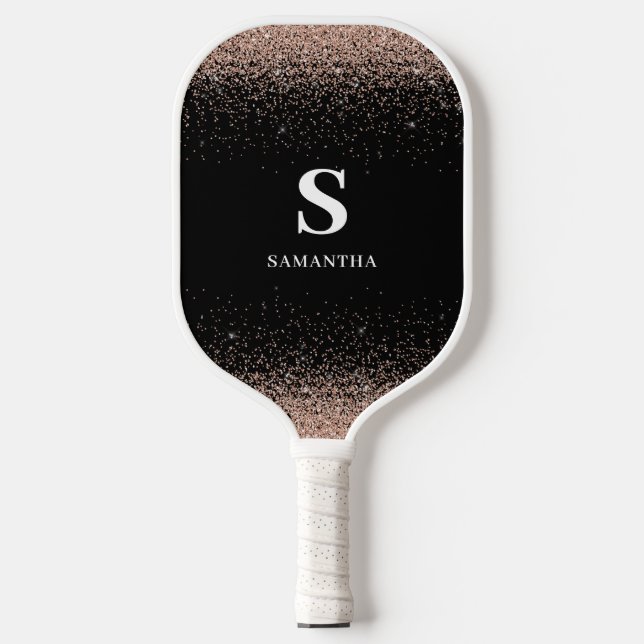 Rose Gold Glitzer Monogram Pickleball Paddel Pickleball Schläger (Vorderseite)
