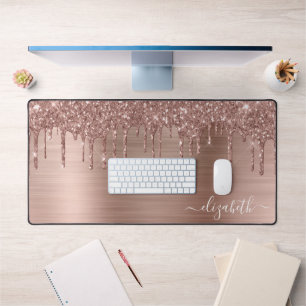 Rose Gold Glitzer Monogram Schreibtischunterlage