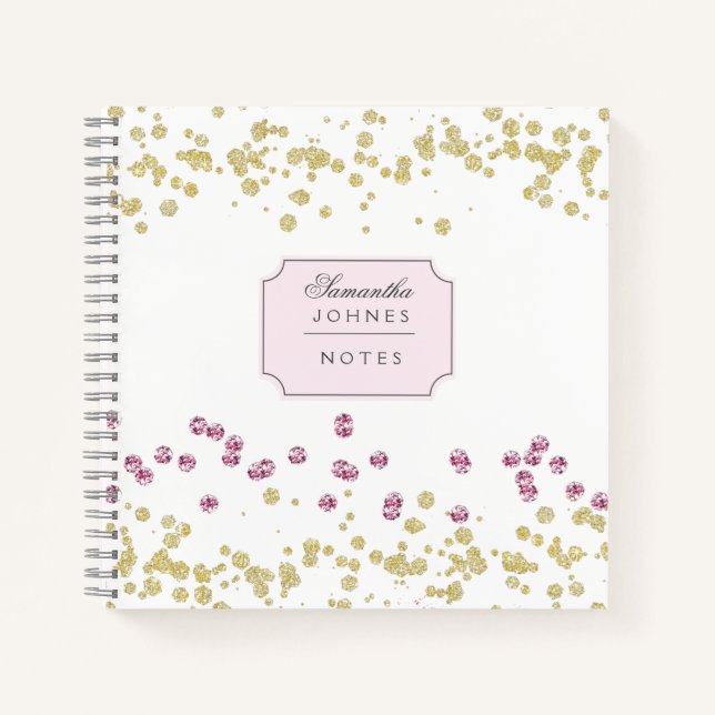 Rose Gold Glitzer Monogram Spiralnotebook Notizbuch (Vorderseite)