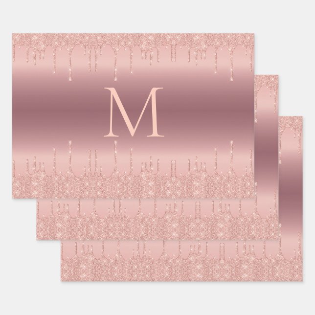 Rose Gold Glitzer Monogram Wrapping Paper Sheets Geschenkpapier Set (Set)