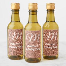Rose Gold Glitzer Monogramm Gastgeschenk Mini Flas Weinetikett