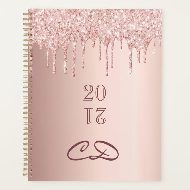 Rose Gold Glitzer Monogramm Initialen 2025 Planer (Vorderseite)