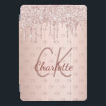 Rose Gold Glitzer Monogramm Initialen rosa iPad Pro Cover<br><div class="desc">Personalisieren und fügen Sie Ihren Namen und Monogramm Buchstaben,  Initialen. Das Monogramm initialisiert als Muster auf dem Hintergrund. Eine gürtliche und weibliche Rose Gold,  rosa Farbverlauf Hintergrund. Dekoriert mit Rose Gold und rosa Tropfen,  Farbe tropfend aussehen. Rose goldfarbene Buchstaben. Der Name wird mit einem handgeschriebenen Stilskript geschrieben.</div>