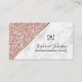 Rose Gold Glitzer Monogramm-Logo aus weißem Marmor Visitenkarte