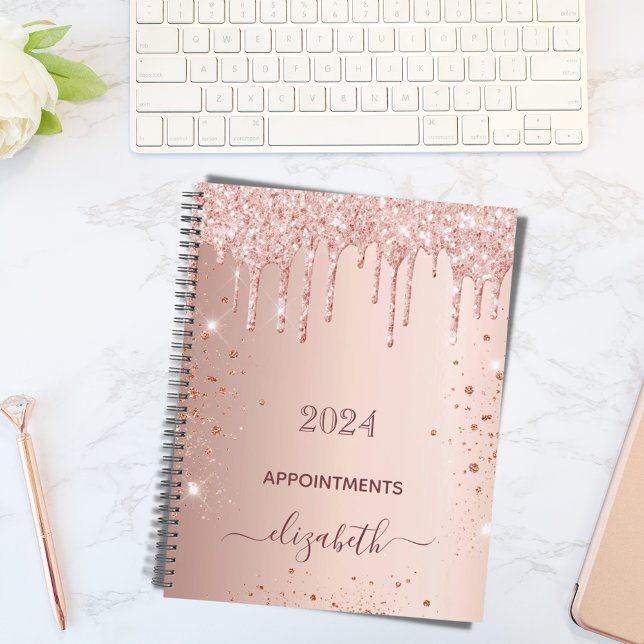 Rose Gold Glitzer Monogramm Name 2024 Planer (Von Creator hochgeladen)