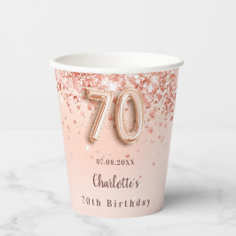 Rose Gold Glitzer Monogramm Name des 70. Geburtsta Pappbecher