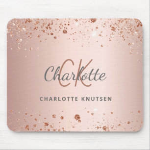 Rose Gold Glitzer Monogramm Name Mousepad